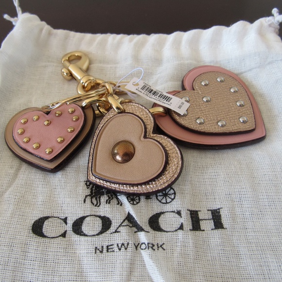 Coach Pink Heart Bag Leather Key Ring Chain Charm - Picture 6 of 6